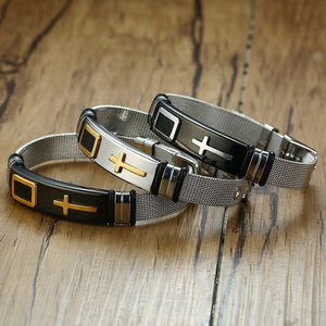 Men's Stainless Steel Toggle Clasp Cross Pattern Trendy Bracelet