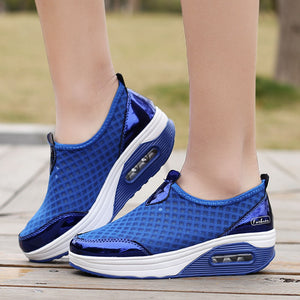 Women's PU Breathable Slip-On Mesh Outdoor Running Sports Shoes