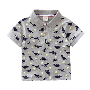 Kid's 100% Cotton Turn-Down Collar Short Sleeves Printed Shirt