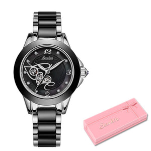 Women's Stainless Steel Push Button Clasp Waterproof Wrist Watch