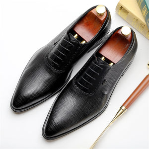 Men's Genuine Leather Pointed Toe Lace-up Closure Wedding Shoes