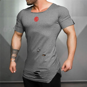 Men's Square Neck Cotton Short Sleeve Quick Dry Gym Wear T-Shirt