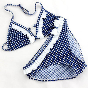 Kid's Cotton Plaid Ruffle Pattern Two-Piece Beachwear Bikini Set