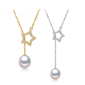 Women's 925 Sterling Silver Pearl Lucky Star Pendant Necklace