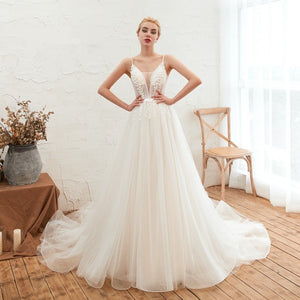 Women's V-Neck Polyester Sleeveless 3D Flower Wedding Dress