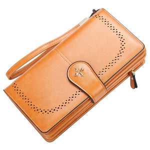 Women's PU Leather Zipper Closure Hollow Card Holder Wallet
