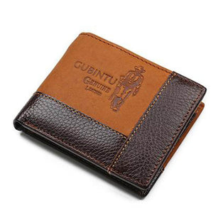 Men's Genuine Leather Linen Printed Patchwork Bifold Wallets