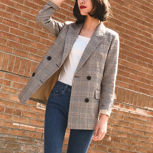Women's Cotton Notched Full Sleeves Double Breasted Blazers