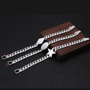 Men's 100% 925 Sterling Silver Link Chain Geometric Bracelet