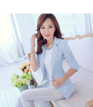 Women's Notched Collar Full Sleeves Single Button Solid Blazers