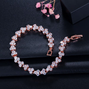 Women's Copper Cubic Zirconia Link Chain Heart Romantic Bracelet
