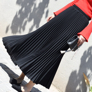 Women's High Waist Polyester Ankle-Length Solid Pattern Skirts