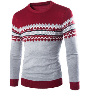 Men's O-Neck Long Sleeves Printed Pattern Slim Fit Sweater