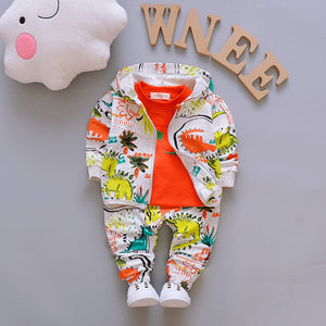 Kid's Cotton Zipper Closure Full Sleeves Hooded Three-Piece Suit