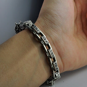 Men's 100% 925 Sterling Silver Link Chain Dragon Pattern Bracelet