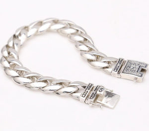 Men's 100% 925 Sterling Silver Geometric Link Chain Bracelet