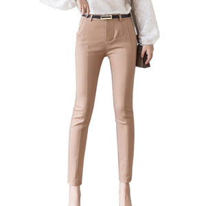 Women's High Waist Solid Pattern Button Fly Closure Formal Pants