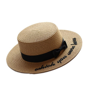 Women's Straw Letter Pattern Casual Embroidery Ribbon Sun Hats