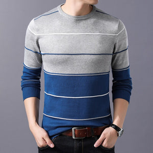 Men's O-Neck Polyester Long Sleeve Double Shade Pattern Sweater