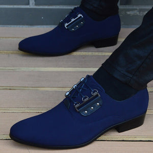Men's Denim Pointed Toe Lace-up Breathable Flat Dress Shoes
