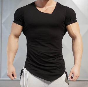 Men's V-Neck Cotton Short Sleeve Quick Dry Gym Wear T-Shirt