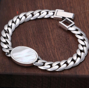 Men's 100% 925 Sterling Silver Geometric Chain Link Bracelet 