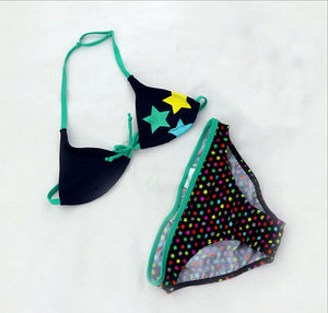 Kid's Cotton Neck Knot Closure Stars Pattern Beachwear Bikini Set