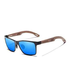 Men's Wooden Frame Polycarbonate Lens Trendy Square Sunglasses