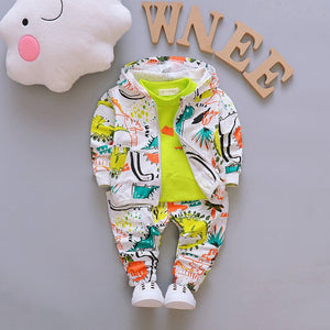Kid's Cotton Zipper Closure Full Sleeves Hooded Three-Piece Suit