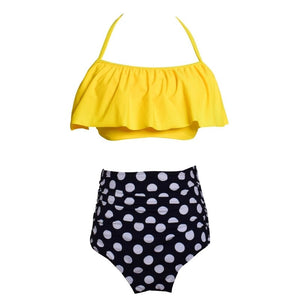 Women's Nylon Sleeveless Quick-Dry Ruffle Swimwear Bikini Set