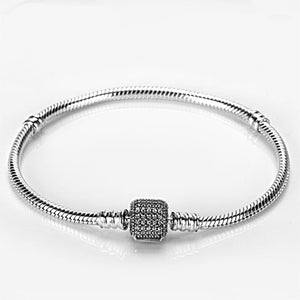 Women's 100% 925 Sterling Silver Geometric Pattern Charm Bracelet