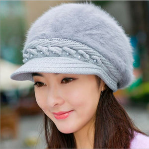 Women's Acrylic Solid Pattern Casual Rabbit Fur Winter Hats