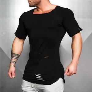 Men's Cotton Square Neck Short Sleeve Solid Pattern Sport T-Shirt