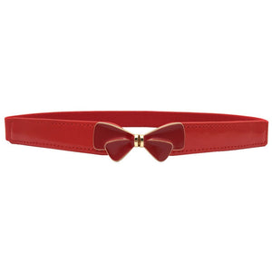 Women's Leather Thin Metal Buckle Bow Pattern Waist Belt
