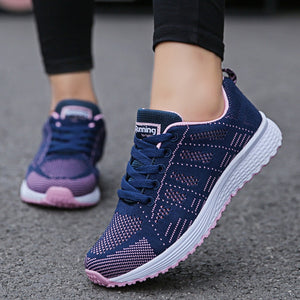 Women's Mesh Round Toe Lace-up Breathable Walking Sneakers