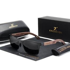 Men's Wooden Frame Polycarbonate Lens Trendy Square Sunglasses