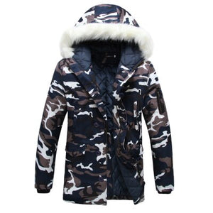 Men's Fur Hooded Camouflage Pattern Militry Overcoat Jacket