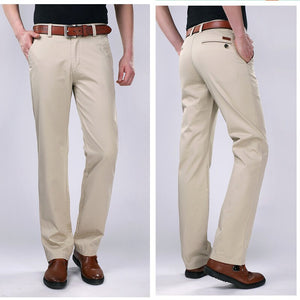 Men's Cotton Mid Waist Zipper Fly Closure Plain Casual Pants