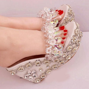 Women's PU Slip-On Closure Rhinestone Flowers Wedding Sandals