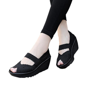 Women's Nylon Breathable Slip-On Closure Platform Woven Sandals