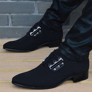 Men's Denim Pointed Toe Lace-up Breathable Flat Dress Shoes