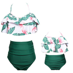 Women's Nylon Sleeveless Quick-Dry Ruffle Swimwear Bikini Set