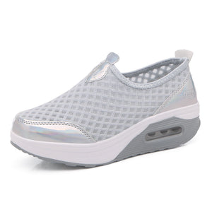 Women's PU Breathable Slip-On Mesh Outdoor Running Sports Shoes