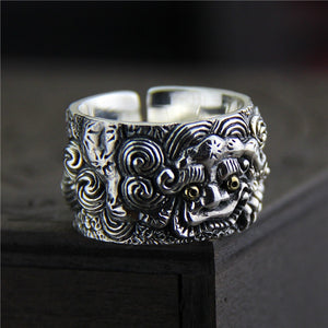 Men's 100% 925 Silver Animal Pattern Open Size Adjustable Ring