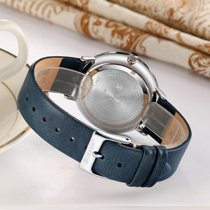 Women's Genuine Leather Waterproof Round Quartz Wrist Watch 