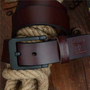 Men's Cowskin Pin Buckle Closure Plain Casual Wear Strap Belts