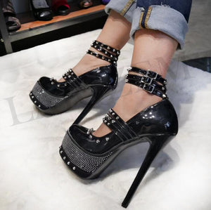 Women's Peep Toe Rhinestone Pattern Thin High Heel Party Shoes
