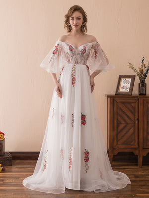 Women's Polyester Off-Shoulder Half Sleeve Prom Evening Dress