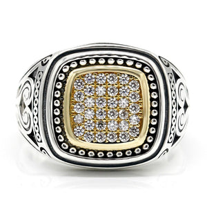 Men's 100% 925 Sterling Silver Zircon Pave Setting Square Ring