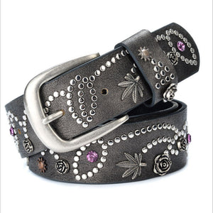 Women's Split Leather Floral Pattern Strap Elegant Casual Belts